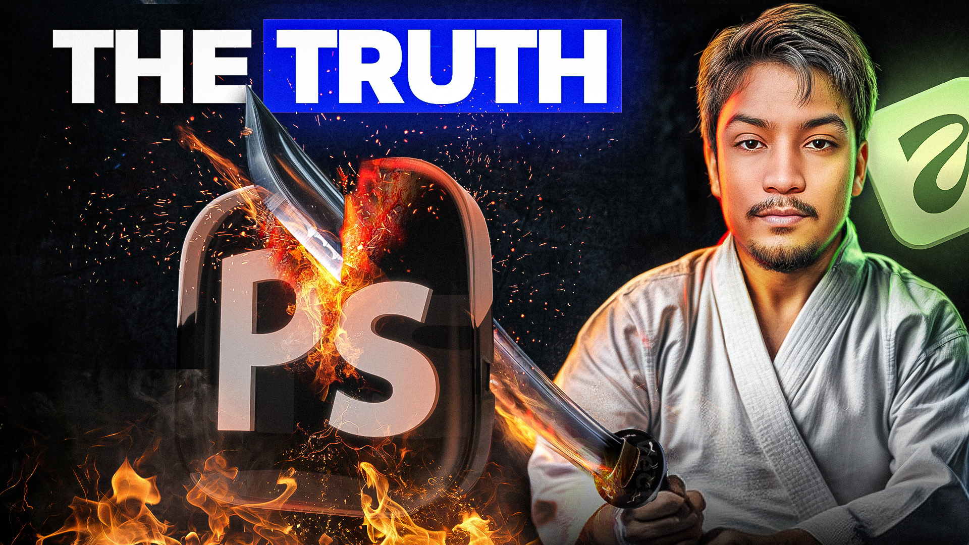 Thumbnail showing a sword cutting through a Photoshop icon beside Ehtisham.